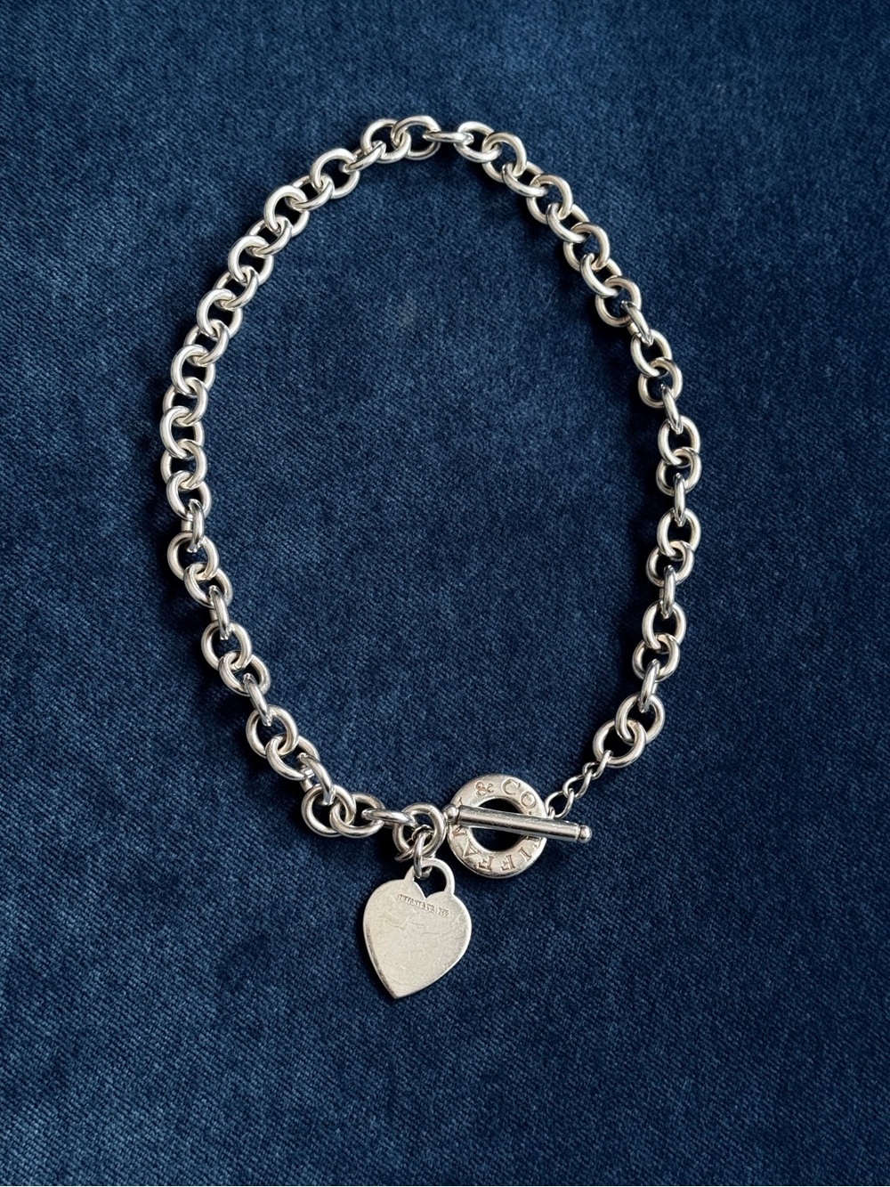 Authentic Tiffany & Co. Sterling Silver Heart Tag
Toggle Chain 16" Necklace